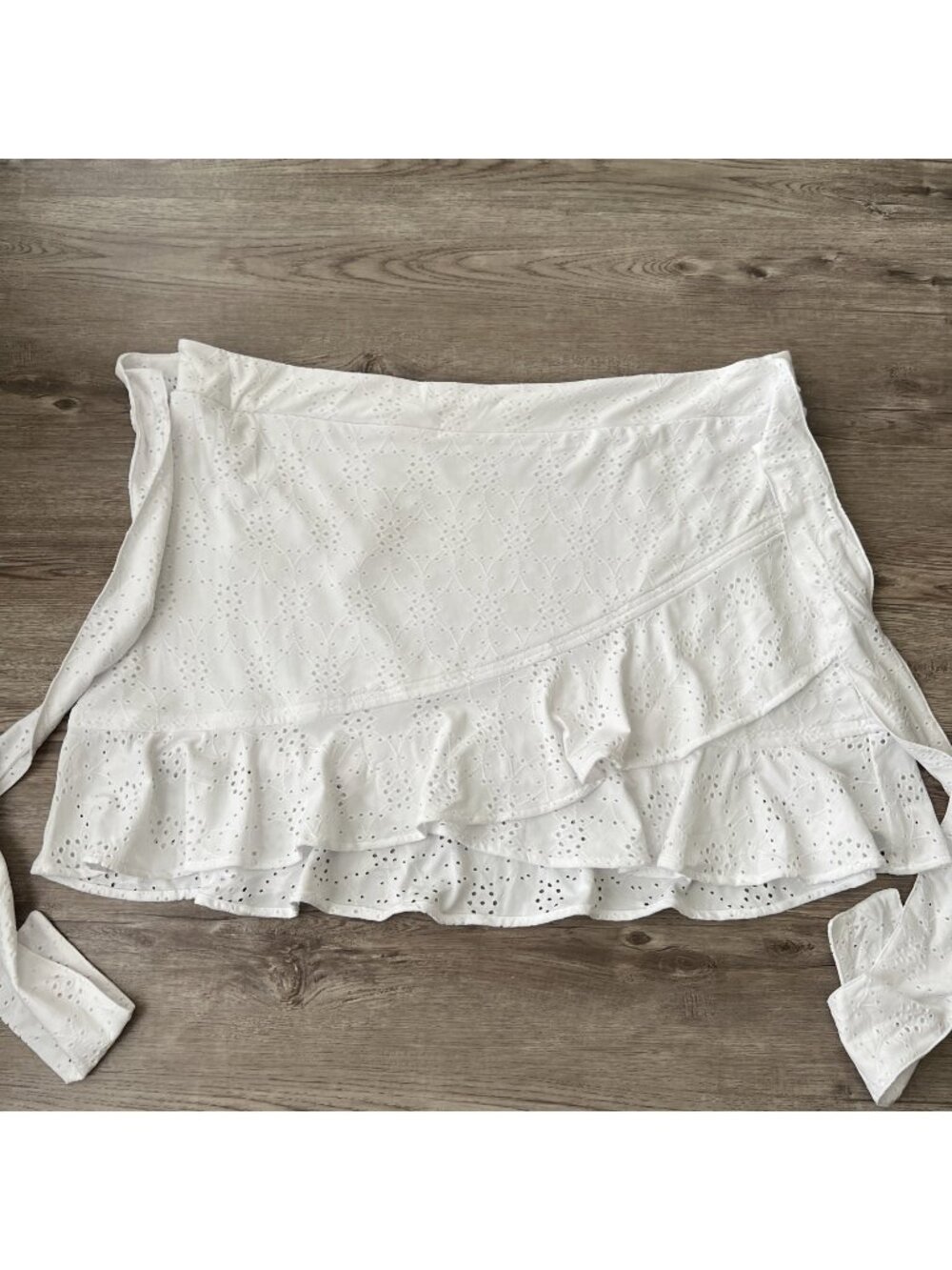 Bar III Ruffled Eyelet Mini Skirt Womens Plus 3X White Waist Tie NWT